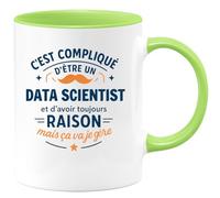 quotedazur - Mug C'est compliqué d'être un Data Scientist et d'avoir toujours raison, mais ça va je gère - Tasse Cadeau Data Scientist Homme - Vert/Céramique
