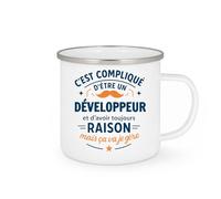 quotedazur - Mug C'est compliqué d'être un Développeur et d'avoir toujours raison, mais ça va je gère - Tasse Cadeau Développeur Homme - Blanc/Emaillé