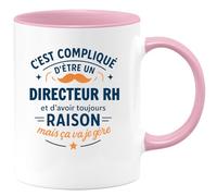 quotedazur - Mug C'est compliqué d'être un Directeur RH et d'avoir toujours raison, mais ça va je gère - Tasse Cadeau Directeur RH Homme - Rose/Céramique