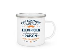 quotedazur - Mug C'est compliqué d'être un Électricien et d'avoir toujours raison, mais ça va je gère - Tasse Cadeau Électricien Homme - Blanc/Emaillé