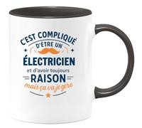 quotedazur - Mug C'est compliqué d'être un Électricien et d'avoir toujours raison, mais ça va je gère - Tasse Cadeau Électricien Homme - Noir/Céramique