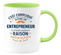 quotedazur - Mug C'est compliqué d'être un Entrepreneur et d'avoir toujours raison, mais ça va je gère - Tasse Cadeau Entrepreneur Homme - Vert/Céramique