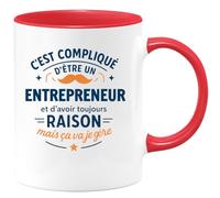 quotedazur - Mug C'est compliqué d'être un Entrepreneur et d'avoir toujours raison, mais ça va je gère - Tasse Cadeau Entrepreneur Homme - Rouge/Céramique