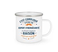 quotedazur - Mug C'est compliqué d'être un Expert Cybersécurité et d'avoir toujours raison, mais ça va je gère - Tasse Cadeau Expert Cybersécurité Homme - Blanc/Emaillé