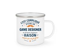 quotedazur - Mug C'est compliqué d'être un Game designer et d'avoir toujours raison, mais ça va je gère - Tasse Cadeau Game designer Homme - Blanc/Emaillé