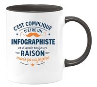 quotedazur - Mug C'est compliqué d'être un Infographiste et d'avoir toujours raison, mais ça va je gère - Tasse Cadeau Infographiste Homme - Noir/Céramique