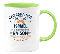 quotedazur - Mug C'est compliqué d'être un Ismaël et d'avoir toujours raison, mais ça va je gère - Tasse Cadeau Ismaël Homme - Vert/Céramique