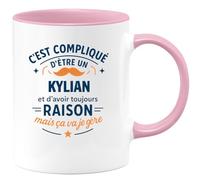 quotedazur - Mug C'est compliqué d'être un Kylian et d'avoir toujours raison, mais ça va je gère - Tasse Cadeau Kylian Homme - Rose/Céramique