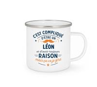quotedazur - Mug C'est compliqué d'être un Léon et d'avoir toujours raison, mais ça va je gère - Tasse Cadeau Léon Homme - Blanc/Emaillé