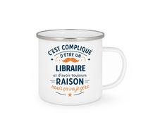 quotedazur - Mug C'est compliqué d'être un Libraire et d'avoir toujours raison, mais ça va je gère - Tasse Cadeau Libraire Homme - Blanc/Emaillé