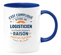 quotedazur - Mug C'est compliqué d'être un Logisticien et d'avoir toujours raison, mais ça va je gère - Tasse Cadeau Logisticien Homme - Bleu/Céramique