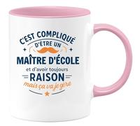 quotedazur - Mug C'est compliqué d'être un Maître d'école et d'avoir toujours raison, mais ça va je gère - Tasse Cadeau Maître d'école Homme - Rose/Céramique