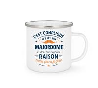 quotedazur - Mug C'est compliqué d'être un Majordome et d'avoir toujours raison, mais ça va je gère - Tasse Cadeau Majordome Homme - Blanc/Emaillé