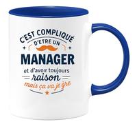 quotedazur - Mug C'est compliqué d'être un Manager et d'avoir toujours raison, mais ça va je gère - Tasse Cadeau Manager Homme - Bleu/Céramique