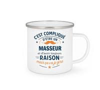 quotedazur - Mug C'est compliqué d'être un Masseur et d'avoir toujours raison, mais ça va je gère - Tasse Cadeau Masseur Homme - Blanc/Emaillé