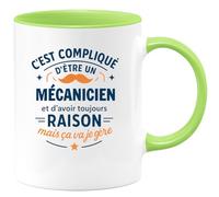 quotedazur - Mug C'est compliqué d'être un Mécanicien et d'avoir toujours raison, mais ça va je gère - Tasse Cadeau Mécanicien Homme - Vert/Céramique