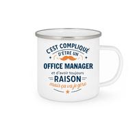 quotedazur - Mug C'est compliqué d'être un Office Manager et d'avoir toujours raison, mais ça va je gère - Tasse Cadeau Office Manager Homme - Blanc/Emaillé