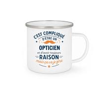 quotedazur - Mug C'est compliqué d'être un Opticien et d'avoir toujours raison, mais ça va je gère - Tasse Cadeau Opticien Homme - Blanc/Emaillé