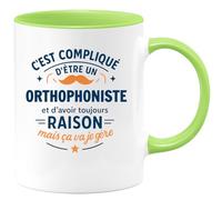 quotedazur - Mug C'est compliqué d'être un Orthophoniste et d'avoir toujours raison, mais ça va je gère - Tasse Cadeau Orthophoniste Homme - Vert/Céramique