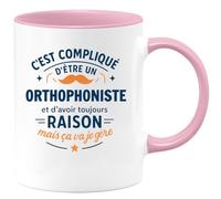 quotedazur - Mug C'est compliqué d'être un Orthophoniste et d'avoir toujours raison, mais ça va je gère - Tasse Cadeau Orthophoniste Homme - Rose/Céramique