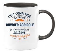 quotedazur - Mug C'est compliqué d'être un Ouvrier agricole et d'avoir toujours raison, mais ça va je gère - Tasse Cadeau Ouvrier agricole Homme - Noir/Céramique