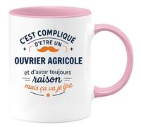quotedazur - Mug C'est compliqué d'être un Ouvrier agricole et d'avoir toujours raison, mais ça va je gère - Tasse Cadeau Ouvrier agricole Homme - Rose/Céramique