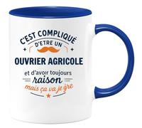 quotedazur - Mug C'est compliqué d'être un Ouvrier agricole et d'avoir toujours raison, mais ça va je gère - Tasse Cadeau Ouvrier agricole Homme - Bleu/Céramique