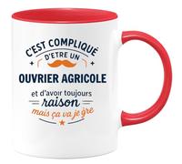 quotedazur - Mug C'est compliqué d'être un Ouvrier agricole et d'avoir toujours raison, mais ça va je gère - Tasse Cadeau Ouvrier agricole Homme - Rouge/Céramique