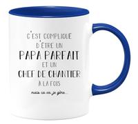 quotedazur - Mug C'est Compliqué D'être Un Papa Parfait Et Chef de chantier À La Fois Mais Je Gère - Bleu/Céramique