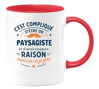 quotedazur - Mug C'est compliqué d'être un Paysagiste et d'avoir toujours raison, mais ça va je gère - Tasse Cadeau Paysagiste Homme - Rouge/Céramique
