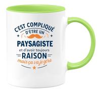 quotedazur - Mug C'est compliqué d'être un Paysagiste et d'avoir toujours raison, mais ça va je gère - Tasse Cadeau Paysagiste Homme - Vert/Céramique