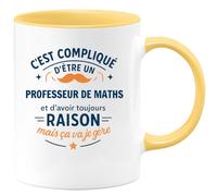 quotedazur - Mug C'est compliqué d'être un Professeur de Maths et d'avoir toujours raison, mais ça va je gère - Tasse Cadeau Professeur de Maths Homme - Jaune/Céramique