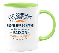 quotedazur - Mug C'est compliqué d'être un Professeur de Maths et d'avoir toujours raison, mais ça va je gère - Tasse Cadeau Professeur de Maths Homme - Vert/Céramique