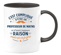 quotedazur - Mug C'est compliqué d'être un Professeur de Maths et d'avoir toujours raison, mais ça va je gère - Tasse Cadeau Professeur de Maths Homme - Noir/Céramique