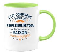 quotedazur - Mug C'est compliqué d'être un Professeur de yoga et d'avoir toujours raison, mais ça va je gère - Tasse Cadeau Professeur de yoga Homme - Vert/Céramique