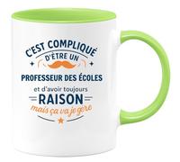 quotedazur - Mug C'est compliqué d'être un Professeur des écoles et d'avoir toujours raison, mais ça va je gère - Tasse Cadeau Professeur des écoles Homme - Vert/Céramique