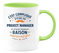 quotedazur - Mug C'est compliqué d'être un Project manager et d'avoir toujours raison, mais ça va je gère - Tasse Cadeau Project manager Homme - Vert/Céramique