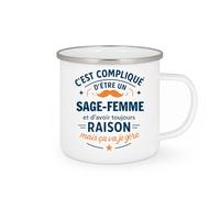 quotedazur - Mug C'est compliqué d'être un Sage-femme et d'avoir toujours raison, mais ça va je gère - Tasse Cadeau Sage-femme Homme - Blanc/Emaillé