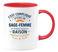 quotedazur - Mug C'est compliqué d'être un Sage-femme et d'avoir toujours raison, mais ça va je gère - Tasse Cadeau Sage-femme Homme - Rouge/Céramique