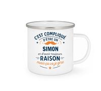 quotedazur - Mug C'est compliqué d'être un Simon et d'avoir toujours raison, mais ça va je gère - Tasse Cadeau Simon Homme - Blanc/Emaillé