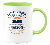 quotedazur - Mug C'est compliqué d'être un Simon et d'avoir toujours raison, mais ça va je gère - Tasse Cadeau Simon Homme - Vert/Céramique