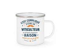 quotedazur - Mug C'est compliqué d'être un Viticulteur et d'avoir toujours raison, mais ça va je gère - Tasse Cadeau Viticulteur Homme - Blanc/Emaillé