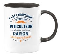 quotedazur - Mug C'est compliqué d'être un Viticulteur et d'avoir toujours raison, mais ça va je gère - Tasse Cadeau Viticulteur Homme - Noir/Céramique