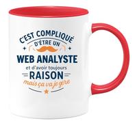 quotedazur - Mug C'est compliqué d'être un Web Analyste et d'avoir toujours raison, mais ça va je gère - Tasse Cadeau Web Analyste Homme - Rouge/Céramique