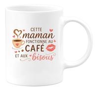 quotedazur - Mug Cette maman fonctionne au café et aux bisous - Tasse Cadeau Maman Femme - Blanc/Céramique