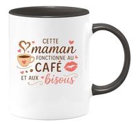 quotedazur - Mug Cette maman fonctionne au café et aux bisous - Tasse Cadeau Maman Femme - Noir/Céramique
