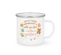 quotedazur - Mug Cette tasse appartient à celle qui fait les meilleurs goûters - Tasse Cadeau Nounou Femme - Blanc/Emaillé
