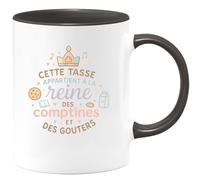 quotedazur - Mug Cette tasse appartient à la reine des comptines et des goûters - Tasse Cadeau Nounou Femme - Noir/Céramique