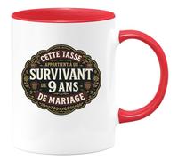 quotedazur - Mug cette tasse appartient à un survivant de 9 ans de mariage - Tasse Cadeau Noces de Faïence Homme - Rouge/Céramique