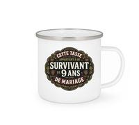 quotedazur - Mug cette tasse appartient à un survivant de 9 ans de mariage - Tasse Cadeau Noces de Faïence Homme - Blanc/Emaillé